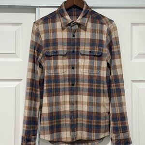 Quince Men's Plaid Casual Button Down Shirt - Blue and Brown